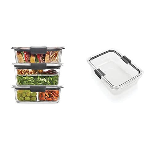 Rubbermaid Brilliance Food Storage Containers with Lids, Airtight, for Lunch, Meal Prep, and Leftovers, Set of 3 with Removable Trays | Large 9.6 Cup Container