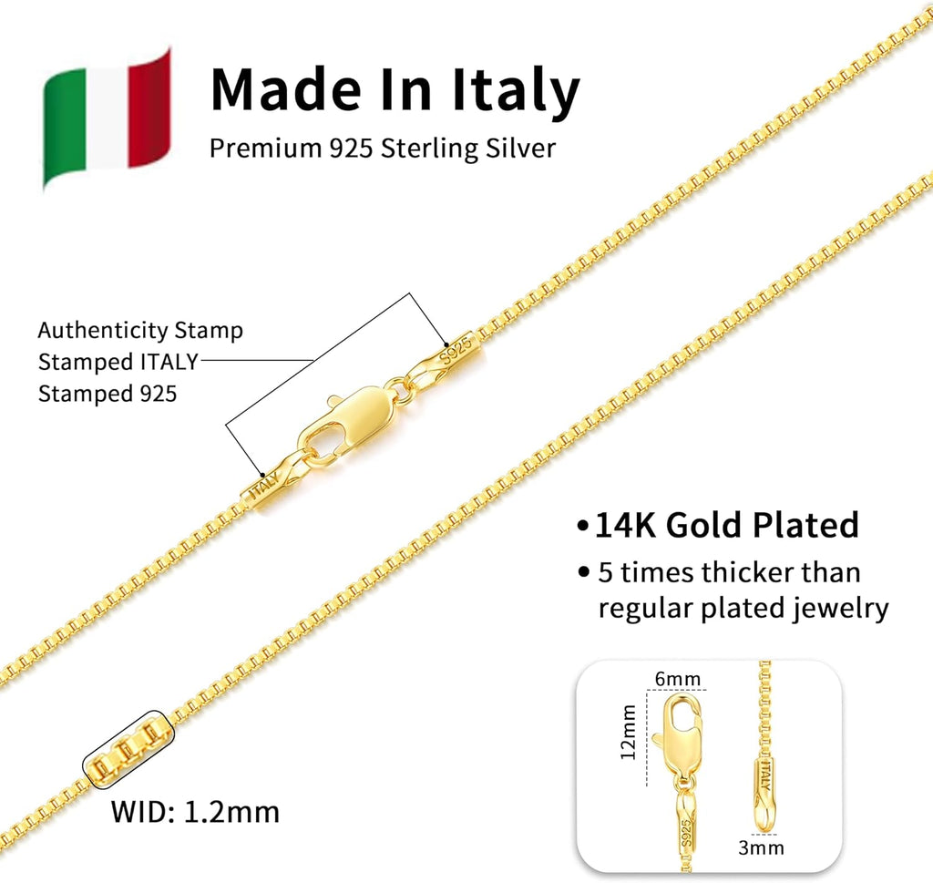 14K Gold Over Sterling Silver Box Chain Necklace for Women J52628