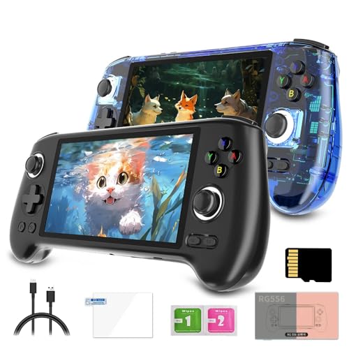 RG556 Handheld Game Console with 8000+ Games,5.48-inch AMOLED Screen Android 13 Unisoc T820 Retro Arcade Gaming Console, Support Bluetooth & WiFi (8+128G/256G, 8+128g+256g/Blue