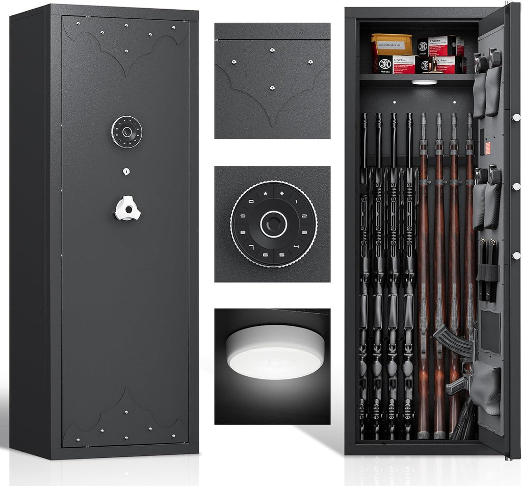 KAER [ 2024 New ] 10-12 Gun Safe, Large Gun Safe for Home Rifle and Pistol, Gun Cabinet, Rifle Safe, Quick Access Gun Safe for Rifles and shotguns, Rifle Gun Safe with Removable Shelf and Gun Rack