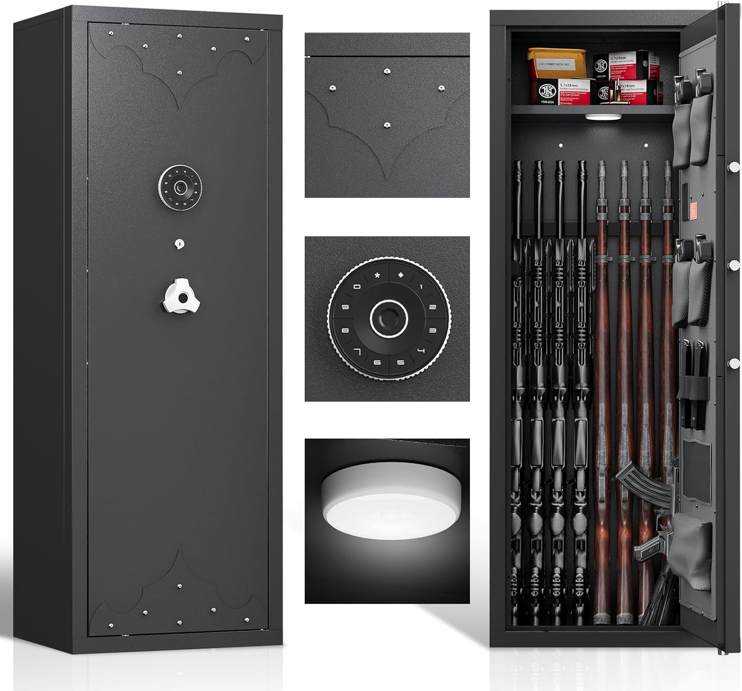 KAER [ 2024 New ] 10-12 Gun Safe, Large Gun Safe for Home Rifle and Pistol, Gun Cabinet, Rifle Safe, Quick Access Gun Safe for Rifles and shotguns, Rifle Gun Safe with Removable Shelf and Gun Rack