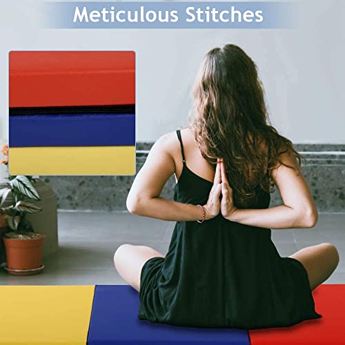 Folding Gymnastics Tumbling Mat for Home Gym, Extra Thick with Carrying Handles, Blue X73795