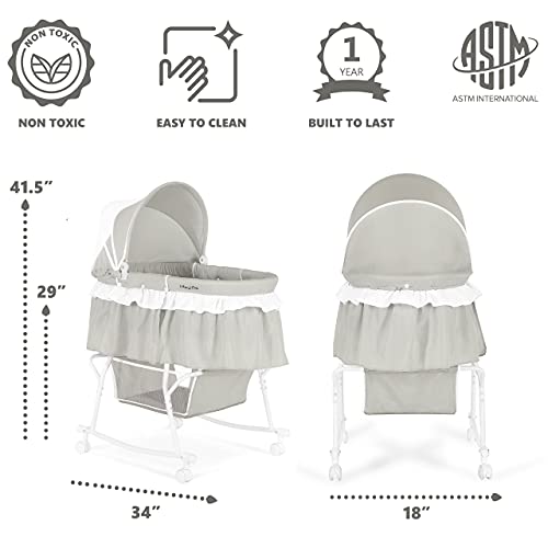Portable 2-in-1 Bassinet & Cradle with Storage Basket, Adjustable Canopy W937