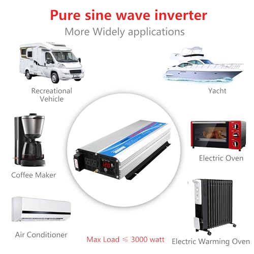 2200W Pure Sine Wave Power Inverter 12V to 110V AC with Solar Charge Control O250623
