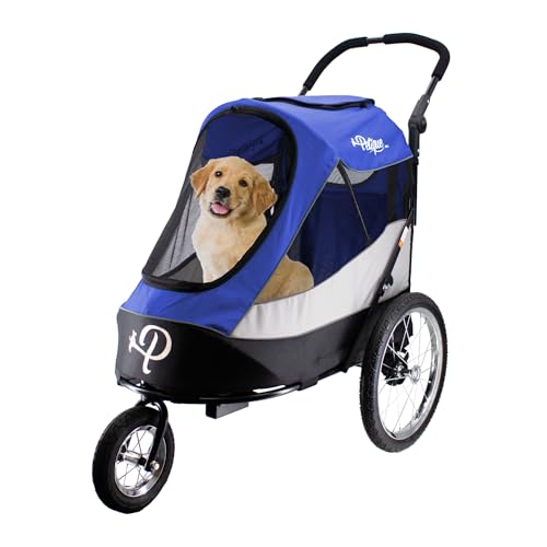 Petique Trailblazer Pet Jogger/Stroller, Bike Trailer, Shock Absorbing Bike Wheels, Large Entry Way, Peek-a-boo Window, Small/Medium/Large Dogs, Cats and Pets, Supports up to 77LBS - Mars (Red)
