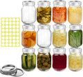 12 Pack Mason Jars with Airtight Lids and Bands,16 oz Regular Mouth Canning Jars,Clear Glass Jars for Preserving, Canning,Pickling, Food Storage,Come with 40 Labels