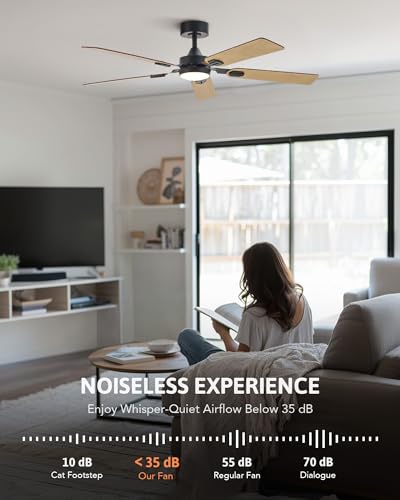 Walnut Ceiling Fan with Lights and Remote, 52 Inch, 5 Blades B764902
