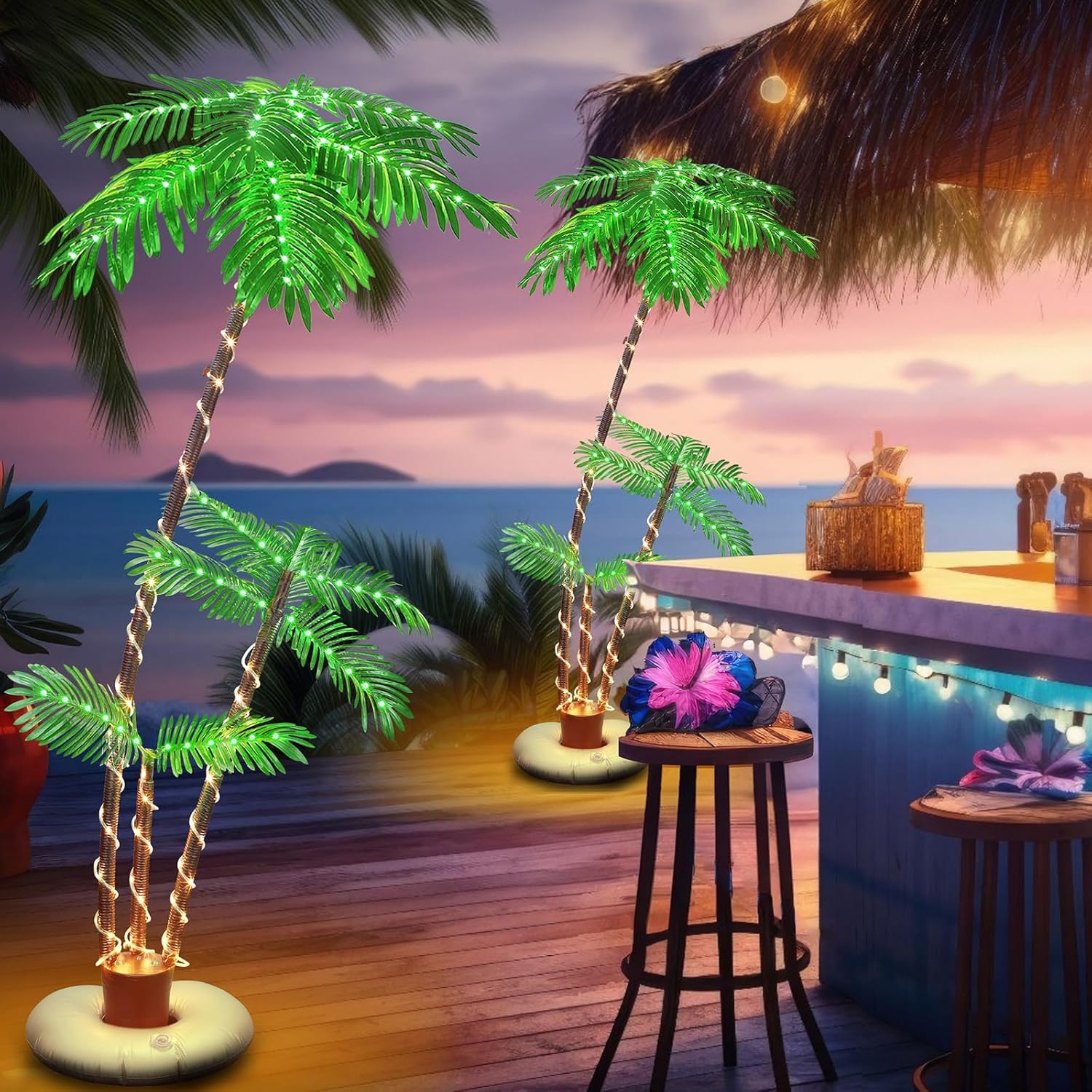 Solar Lighted Palm Trees for Outdoor Patio, 6FT with 3 Trunks F641338
