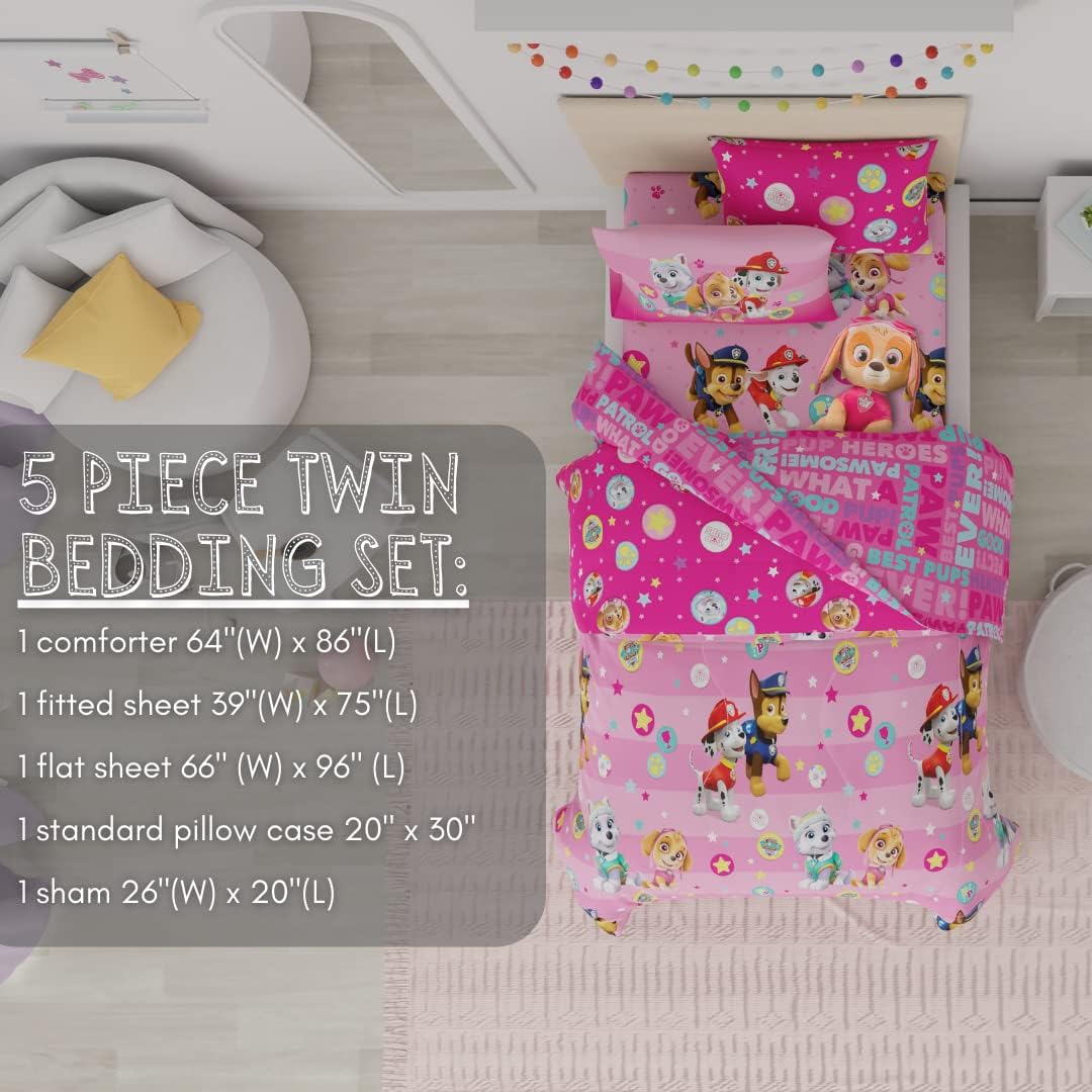 Girls Twin Bedding Set with Reversible Comforter, Sheets, Pillowcase & Curtains U202