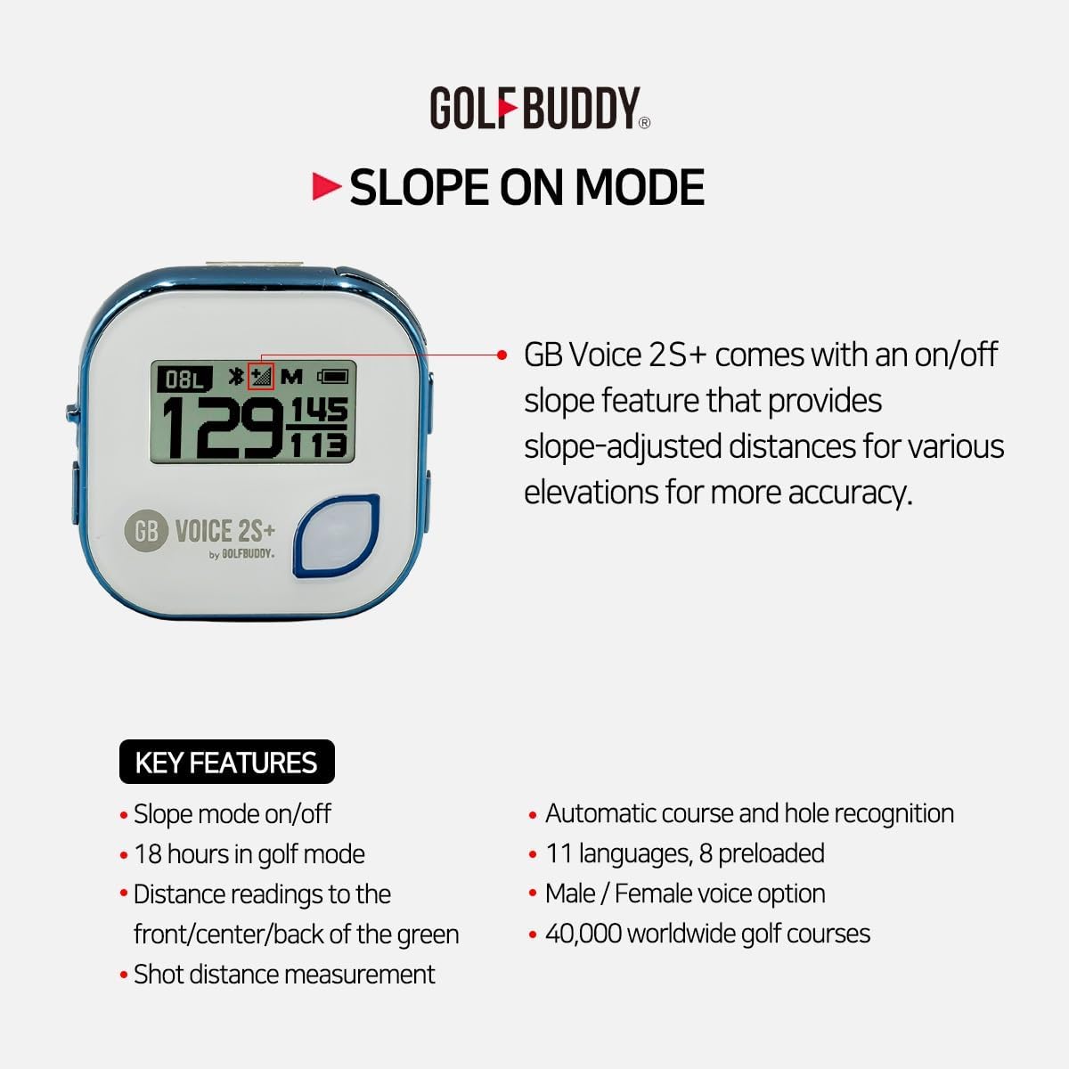 Talking GPS Golf Rangefinder with Slope Mode, 18-Hour Battery, 40,000 Preloaded Courses W945