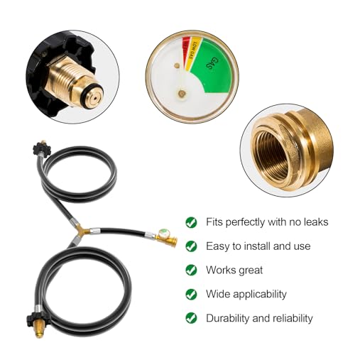 Propane Tank Y Splitter Adapter with Shut Off Valve and Gauge H139767