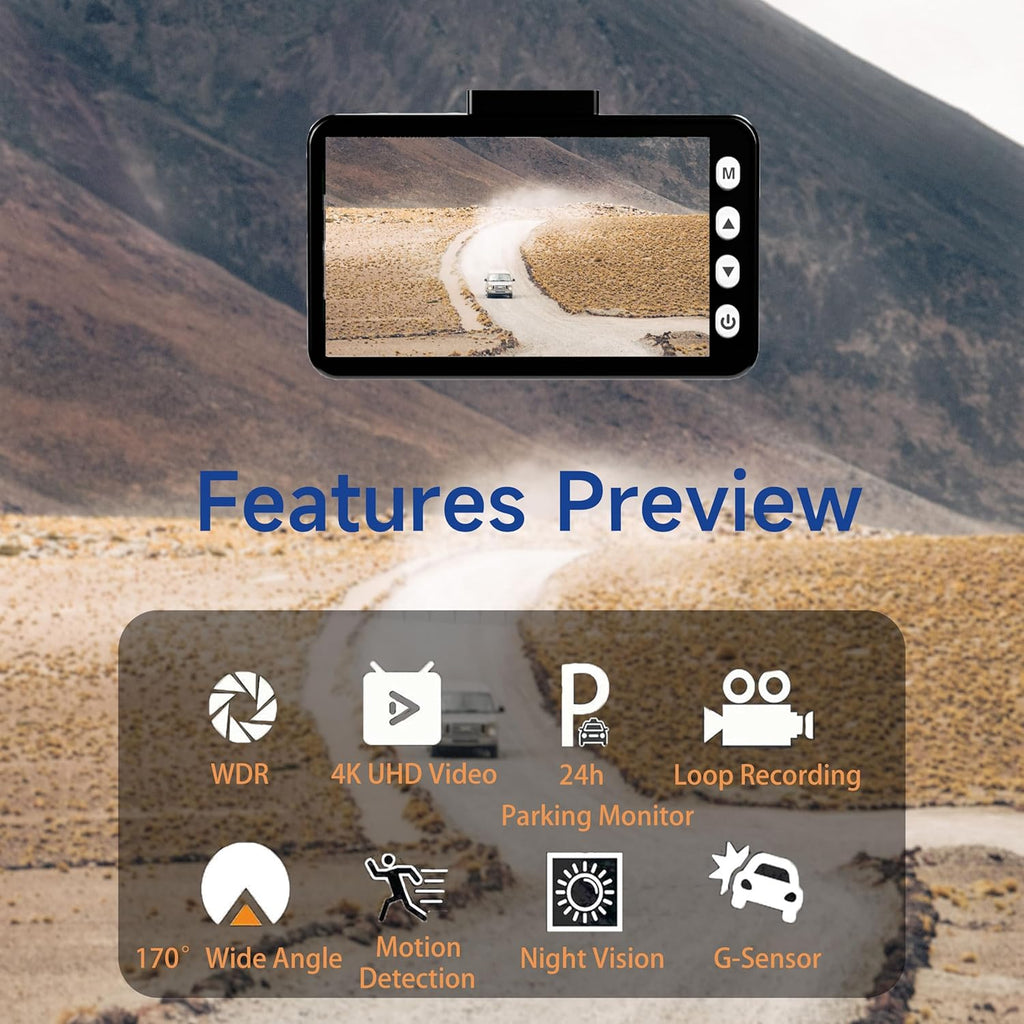 4K UHD Dash Cam with 3" IPS Screen, Night Vision, 170° Wide Angle C943