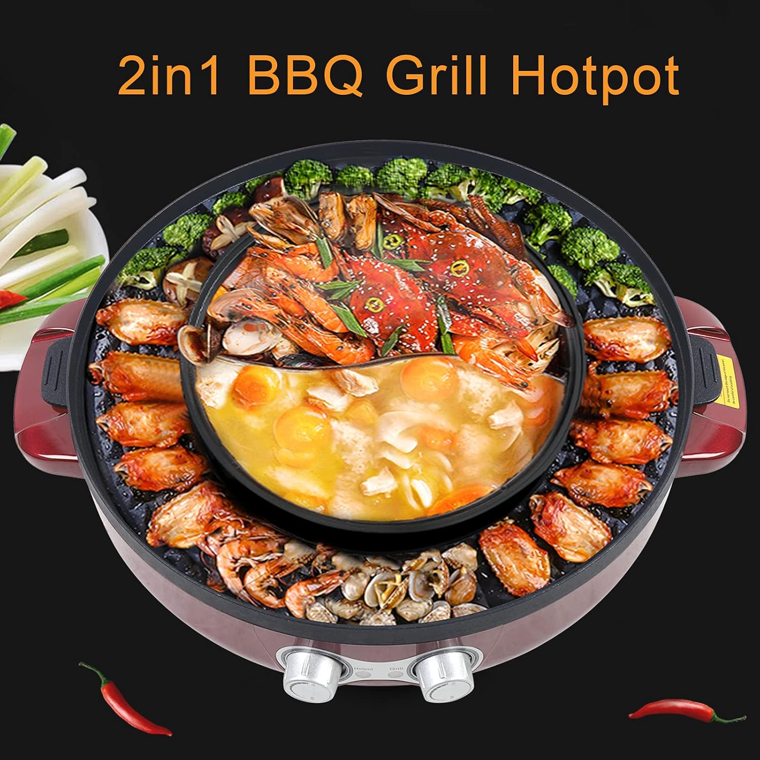 2 in 1 Electric Grill and Hot Pot with Dual Temp Control H3114