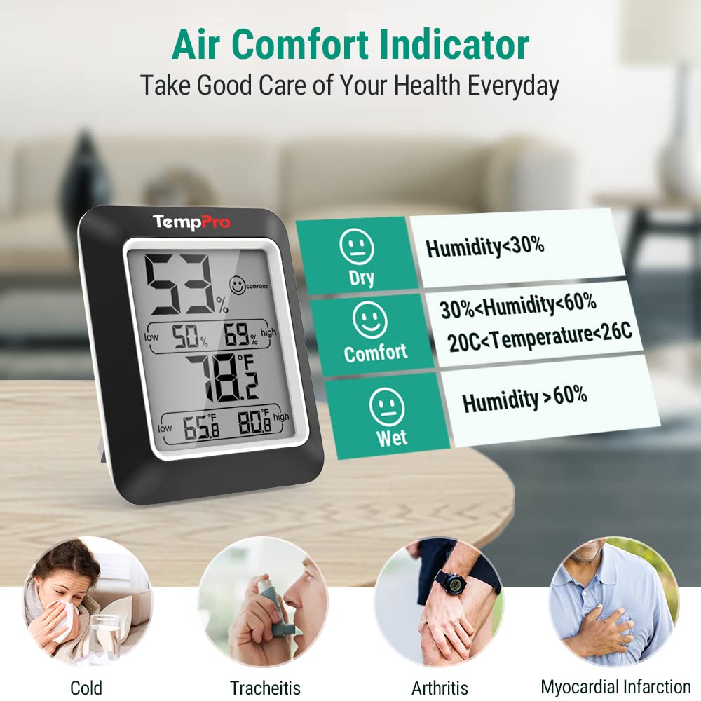 Hygrometer Indoor Thermometer Humidity Sensor, 2 Pack, Black G834