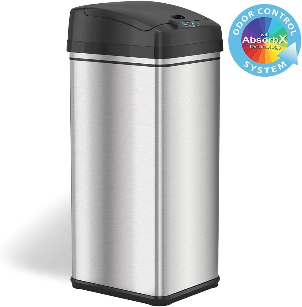 13 Gallon Sensor Trash Can with Odor Filter, Stainless Steel T4067