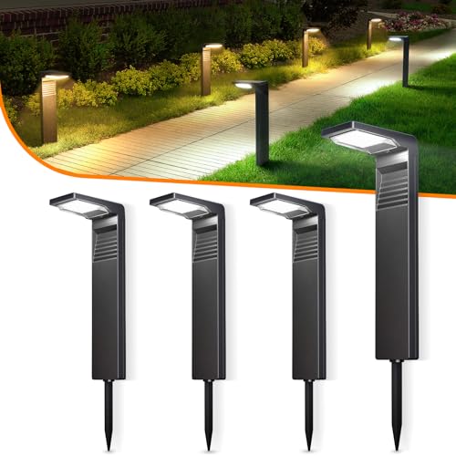 VOLISUN Solar Pathway Lights Outdoor 4pack, Super Bright Outdoor Solar Lights with Warm White and Cool White Light, Waterproof Solar Garden Lights Outdoor for Walkway Driveway Lawn Patio Sidewalk
