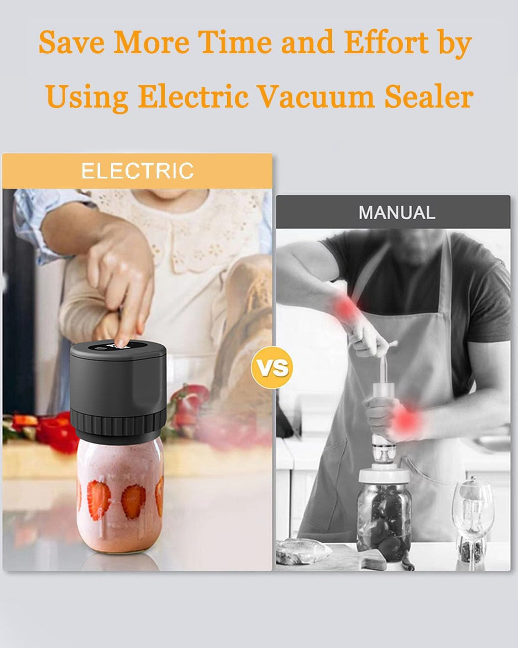 Electric Mason Jar Vacuum Sealer Kit with Wide and Regular Mouth Lids E9333