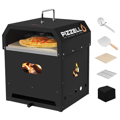 Outdoor Pizza Oven 4 in 1 Wood Fired 2-Layer Detachable Outside Ovens With Pizza Stone, Pizza Peel, Cover, Cooking Grill Grate, Pizzello Gusto