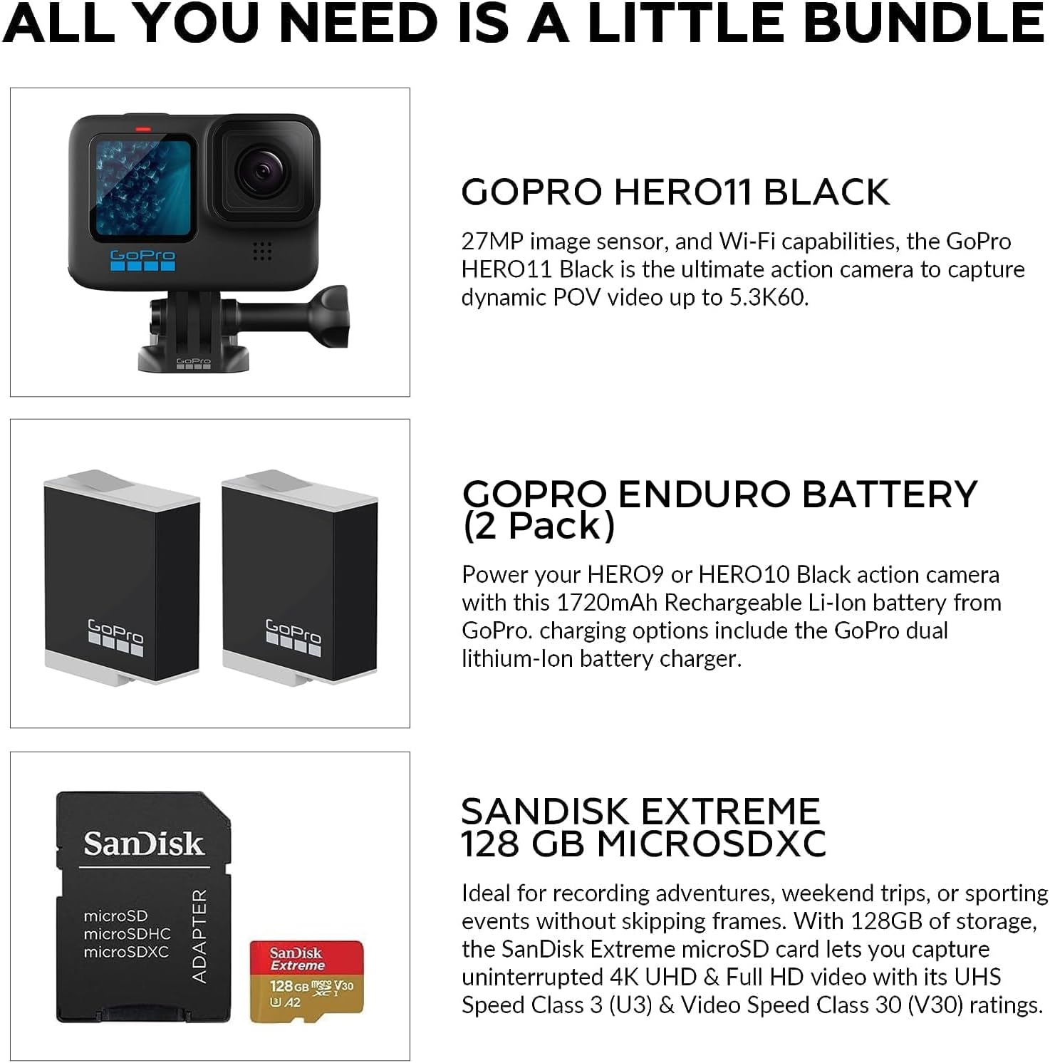 HERO11 Black 27MP Waterproof Action Camera with 128GB Card and Battery N784