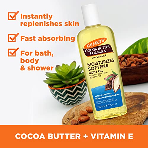Cocoa Butter Body Oil with Vitamin E for Skin Hydration, 8.5 oz X973