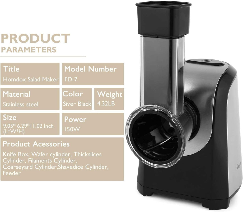 Electric Cheese Grater 5 in 1 Vegetable Slicer 150W One-Touch Control F8074