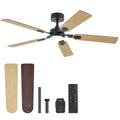 VONLUCE Ceiling Fans with Lights and Remote, 52" Ceiling Fan with 5 Blades, 6-Speeds Noiseless Reversible DC Motor for Farmhouse Bedroom Indoor, Walnut