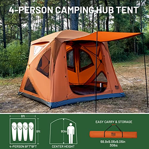 4 Person Instant Pop Up Cabin Tent, Weather Resistant Camping Hub Tent with Rain Fly and Carry Bag P83508