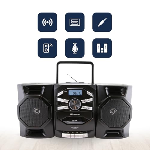 Portable CD Player Boombox with Cassette, AM/FM Radio, MP3, AUX and Detachable Speakers A977240