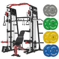 Mikolo Smith Machine, 2200lbs Squat Rack with LAT-Pull Down System & Cable Crossover Machine, Training Equipment with Leg Hold-Down Attachment, Garage & Home Gym Package