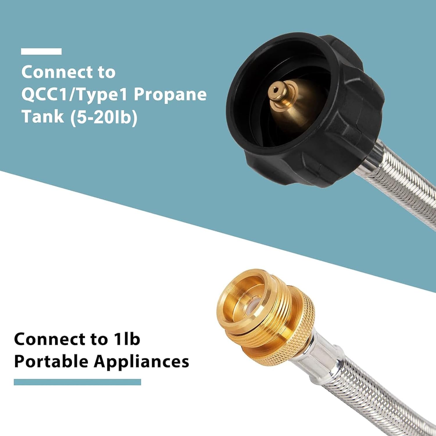Propane Adapter with 5ft Braided Hose for Tabletop Grills and Portable Heaters K23043
