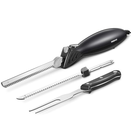 Electric Knife, Z3042 Electric Knife Set for Carving Meats, Poultry, Bread, Crafting Foam & More, 2 Blades for Meats & Bread, Fork Included (Black)