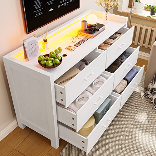 6 Drawer Dresser with LED Lights for Bedroom, White Q83771
