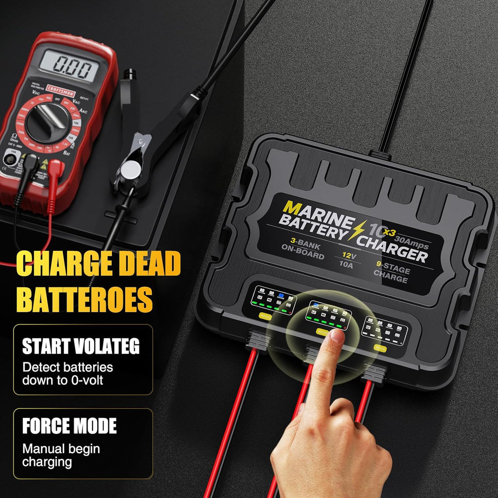 12V 30A 3-Bank Marine Battery Charger, Waterproof Onboard R9536