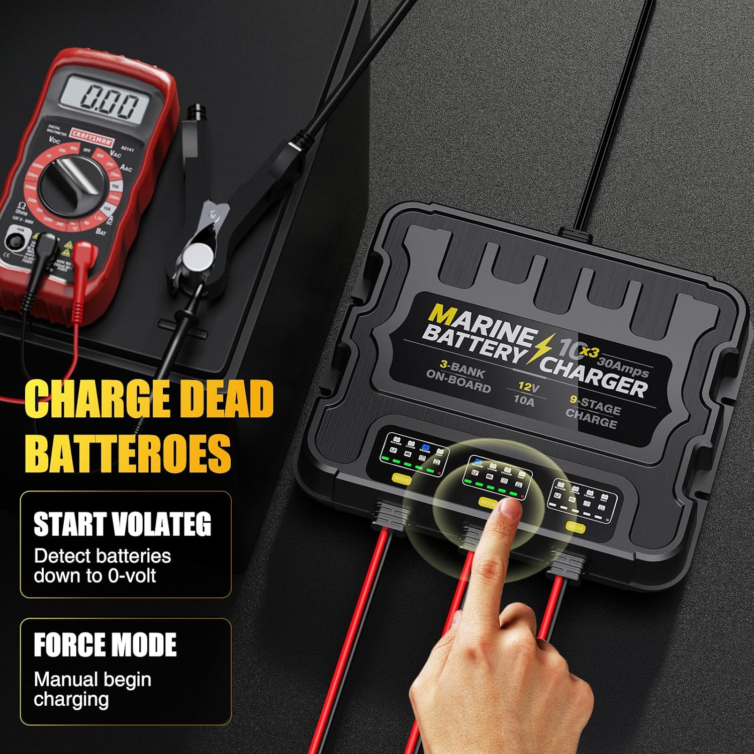 12V 30A 3-Bank Marine Battery Charger, Waterproof Onboard R9536