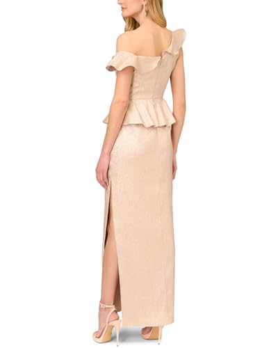 Women's Lame Column Gown with Ruffles R9648