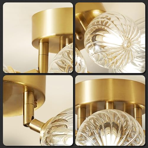 Bubble Ball Semi Flush Mount Chandelier, 13" 4-Light Brass and Clear Glass, Close to Ceiling Light Fixture V994