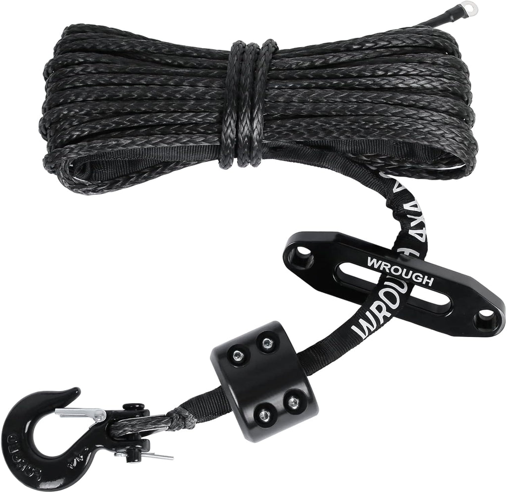 1/4" Synthetic Winch Rope 50 Ft Black Heavy Duty 10,000LBs ATV Winch Rope Line with Steel Hook Rubber Stopper Protecting Sleeve/Sheath and Thimble Universal Fit for ATV SUV Vehicle Winch Rope-Fairlead
