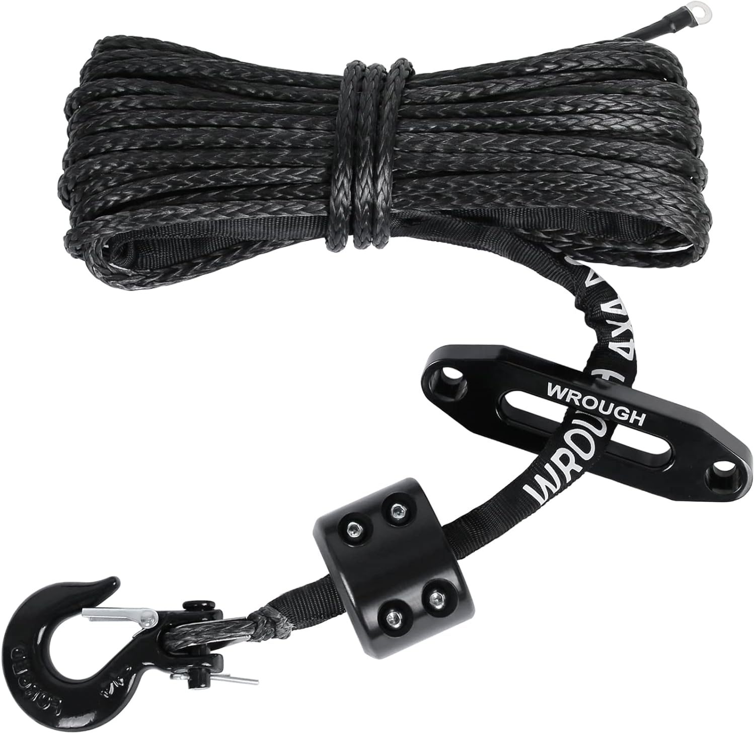 1/4" Synthetic Winch Rope 50 Ft Black Heavy Duty 10,000LBs ATV Winch Rope Line with Steel Hook Rubber Stopper Protecting Sleeve/Sheath and Thimble Universal Fit for ATV SUV Vehicle Winch Rope-Fairlead