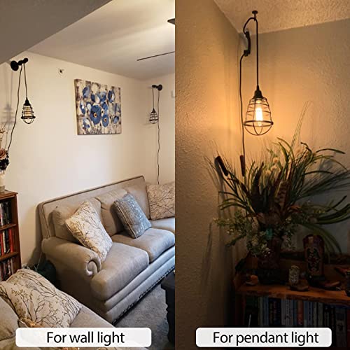 Vintage Plug in Hanging Light Kit, Industrial Pendant Lighting with E26 E27 Socket, 12.14FT Black Cord, 2 Pack G18881