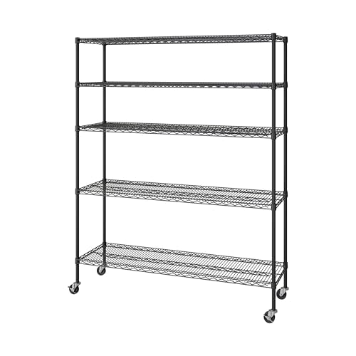 Seville Classics UltraDurable Heavy Duty NSF Solid Steel Wire Rack Storage Unit, Organizer for Garage, Warehouse, Office, Restaurant, Classroom, Kitchen, Black, 5-Tier Shelving, 36" W x 18" D