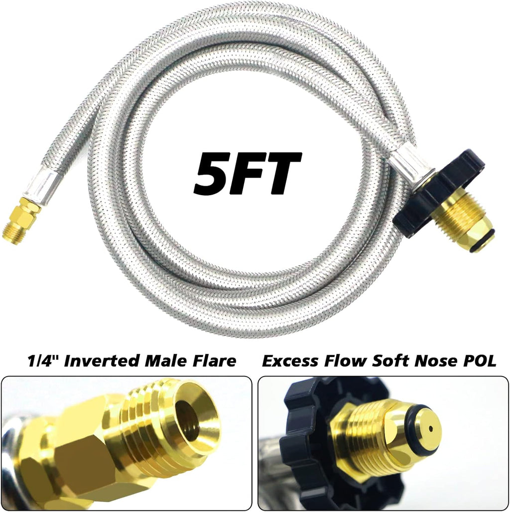 Propane Brass 4 Port Tee Kit with 5FT and 12FT Stainless Braided Hoses L58566