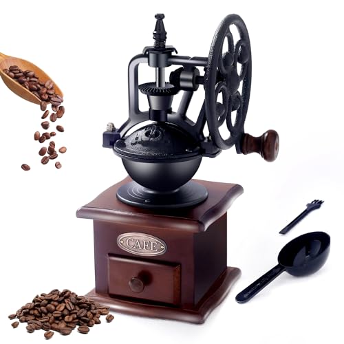 Manual Coffee Grinder Vintage Wooden Coffee Bean Grinder Hand Grinder Roller Antique Coffee Mill for Making Mesh Coffee Classic French Press for Decoration (Hexagon)