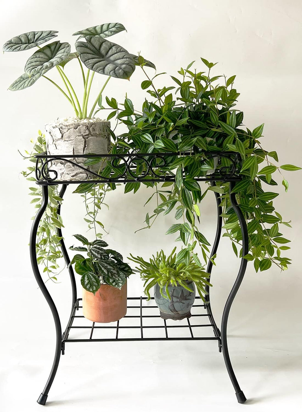 2 Tier 18.7'' Tall Rectangular Metal Plant Stand Rack for Small Pot Plants,Black