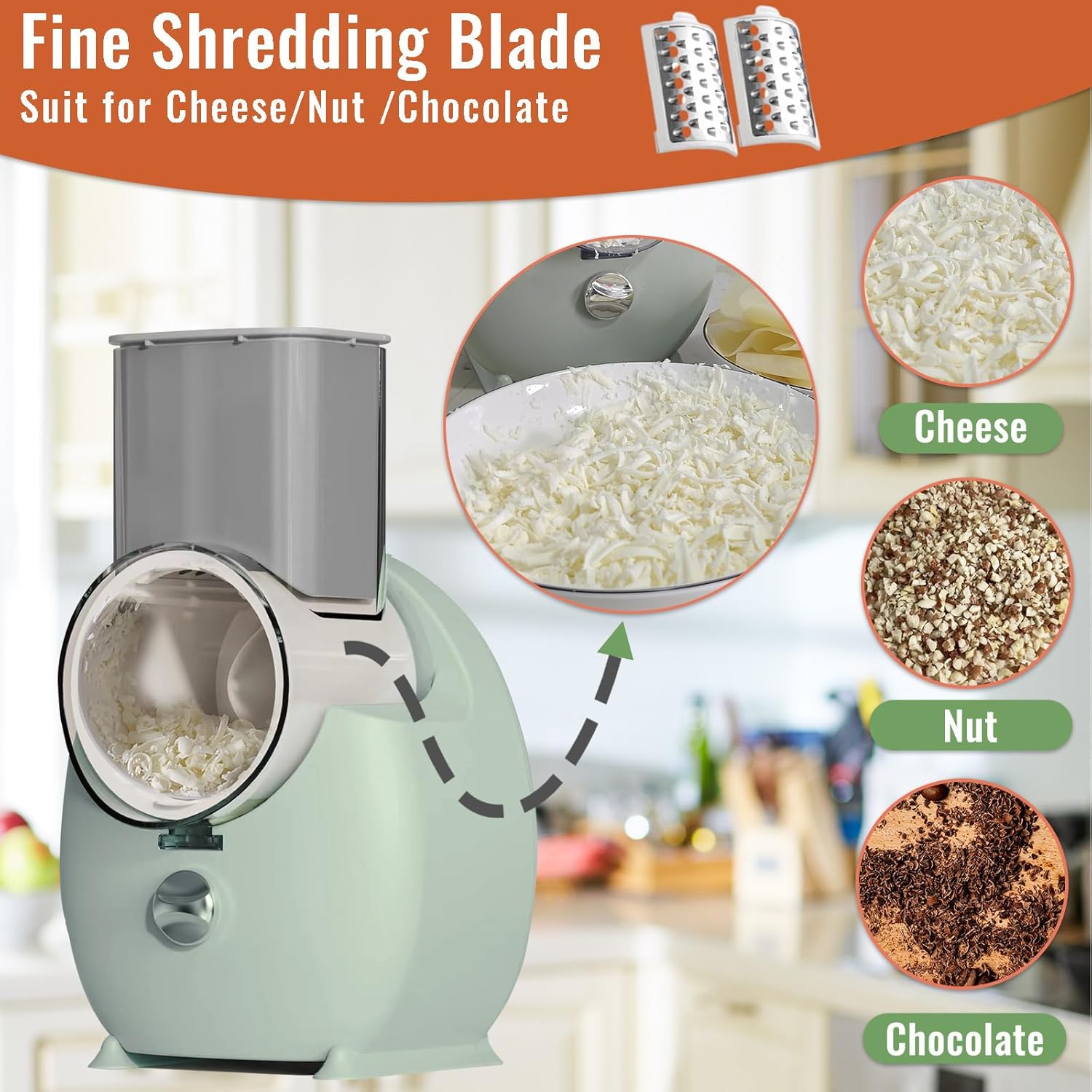 Electric Cheese Grater with 3 Changeable Blades for Vegetables, Fruits and Nuts B812