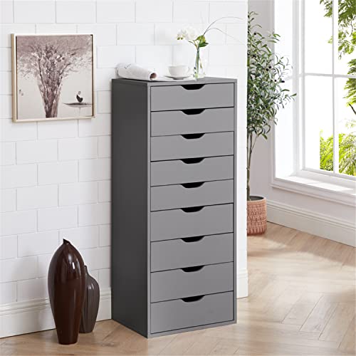 Naomi Home 9 Drawer Chest, Wood Storage Dresser Cabinet without Wheels, Large Craft Storage Organizer Makeup Drawer Unit for Closet, Bedroom, Office File Cabinet 200 lbs Total Capacity Black