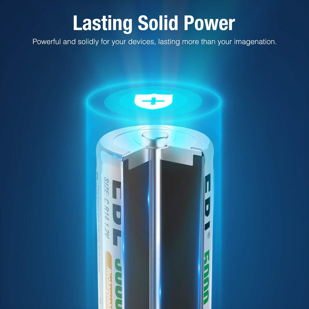 Rechargeable C Batteries 5000mAh Ni-MH, Pack of 4 D5853