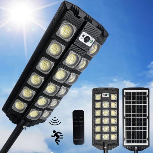 1000W Solar Street Light Outdoor Waterproof, 100000LM 6500K LED Street Light Dusk to Dawn, Solar Light with Motion Sensor and Remote Control for Garden Yard Path Parking Lot