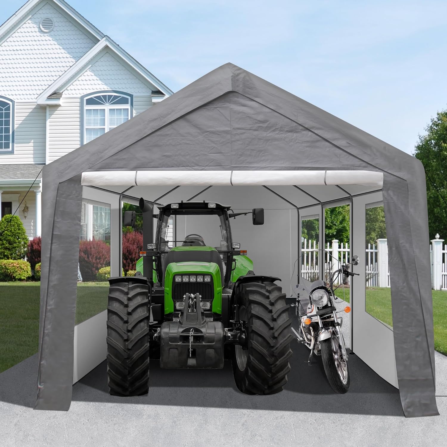 10x20 ft Portable Carport Garage with Heavy Duty Metal Frame and Roll-up Doors S248825