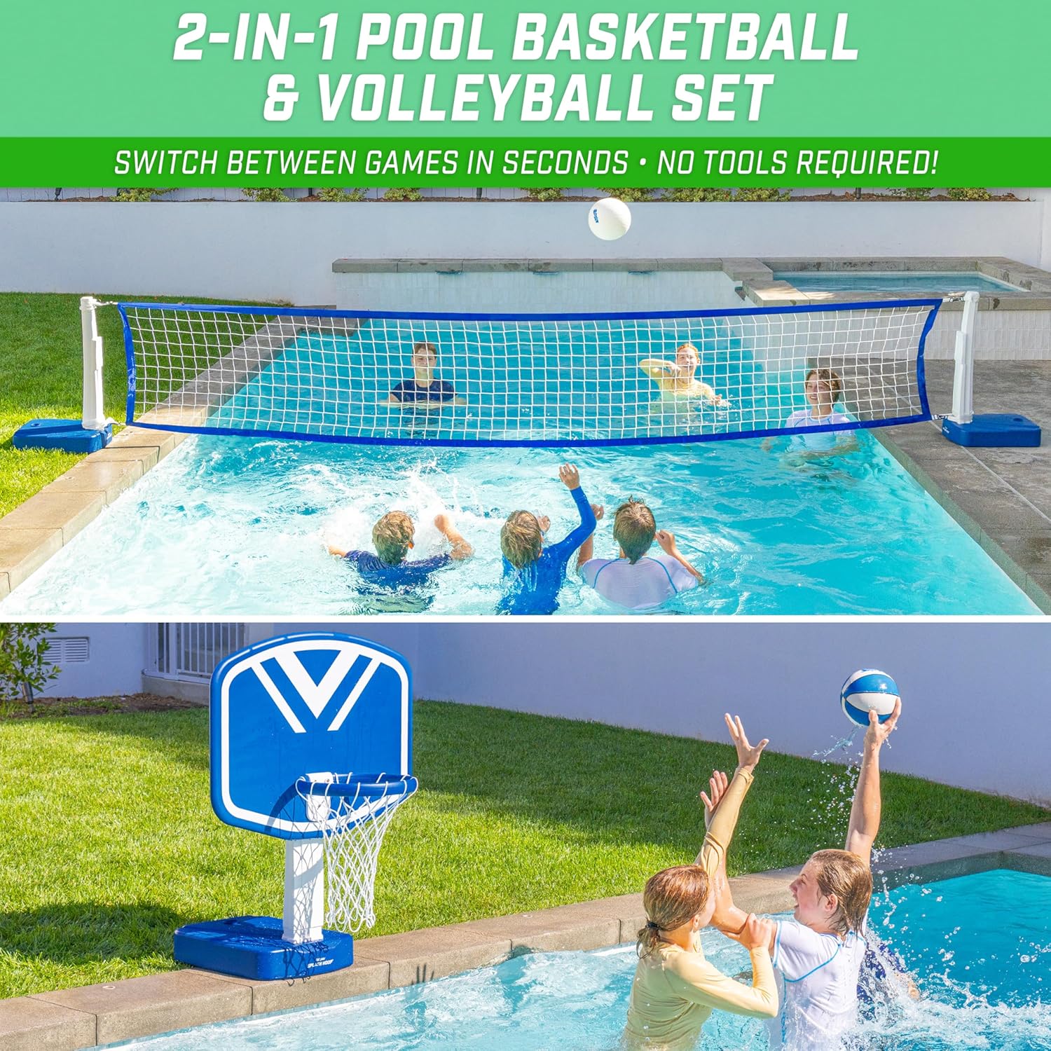 Pool Basketball Hoop & Volleyball Net Game Set R900452