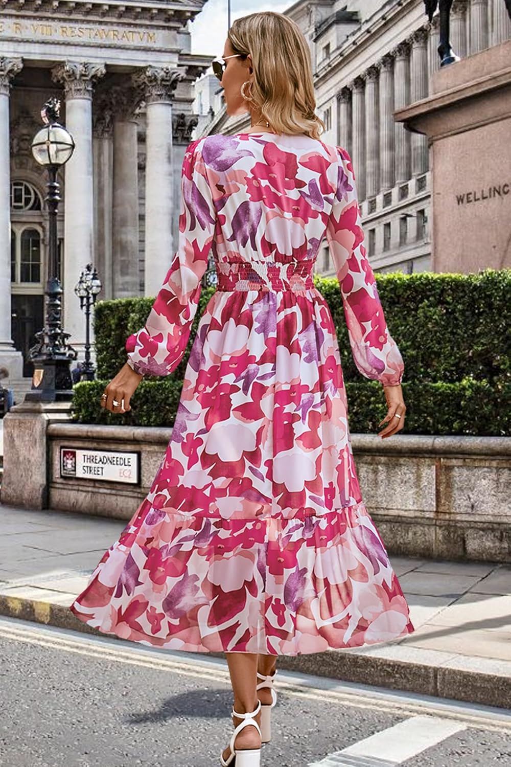 Women's V Neck Long Sleeve Wrap Maxi Dress F67381